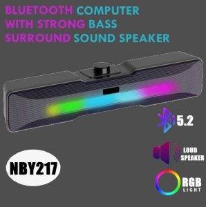 NBY217 RGB V5.2 Computer Speaker USB Powered & 3.5mm Audio Jack with Volume Control & Multi Color Lighting Effect