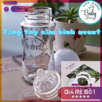 Bình Sữa Philip Avent Natural Thủy Tinh Nội Địa Mỹ 240ML Đủ Size Cho Bé Từ 0-18 Tháng Tuổi Không BPA Núm Silicon Tặng Tay Cầm Avent