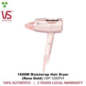 Vidal Sassoon VSP-1200PIH 1600W Moistwrap Hair Dryer 3 Heat/Speed Settings Travel Friendly 2 Years Warranty