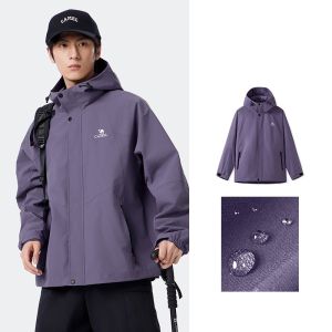 Camel Mens Anti Splash Hiking Jackets Outdoor Hooded Sports Windbreakers