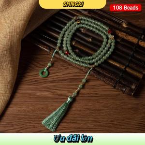 SHNGki Trung Quốc Phong Cách Dài Màu Xanh Lá Cây Hạt Vòng Cổ Phật Thiền Màu Xanh Lá Cây Pha Lê Vòng Cổ Dài Tua Chokers Đồ Trang Sức Quà Tặng