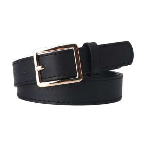 Simple Adult Waist Belt with Adjustable Square Shape Buckle Waistband PU-leather Waist Belts for Women Slimming Belt