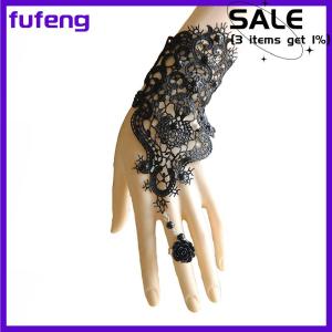 fufeng 1PC phụ nữ Goth tăng hạt hoa ren nô lệ găng tay có thể điều chỉnh vòng Vòng đeo tay dài