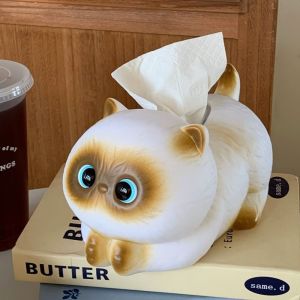 LUXEMO Siamese Cat Cat Tissue Box Resin Cartoon Napkin Paper Box Cute Paper Towel Holder Desktop