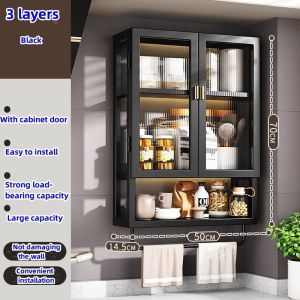 Wall Hanging Storage Rack Stainless Steel Wall Cabinet Condiment Jar Kitchen Organizer Rak Dapur收纳架