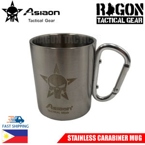RAGON Tactical Gear 220ML Camping Travel Stainless Steel Metal Cup Mug With Carabiner Hook Handle