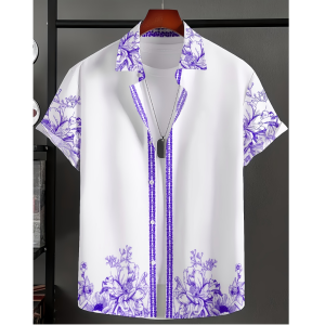 【Oufisun】Casual Shirts For Mens Short-Sleeved Shirts Patterned Short-Sleeved Tops Oversized Mens Vacation Clothing