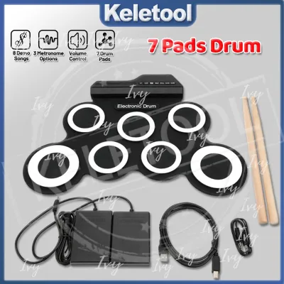 Portable Roll Up Drum 9 Pads Electronic Drum Set Foldable Digital Drum Silicon Drum Pad Kit Roll-up Drum Practice Pad USB Rechargeable with Drumsticks Foot Pedals for Beginner Kids