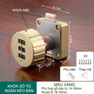 Khóa số ngăn kéo bàn tủ đa năng ABS20 loại 3 mã số có thể thay đổi được phù hợp gỗ dày 14-18mm