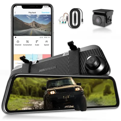 HIKIVISION Dashcam K60 Pro 1440P 2K HDR Type-C Front and Rear 10 Inch Full Touch Screen Voice Control Night Vision Enhancement Collision Sensor 24 H Parking Monitoring Dashcam