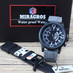 Jam tangan Pria Miragros 60066 tali silicon free tali kulit analog tanggal  original