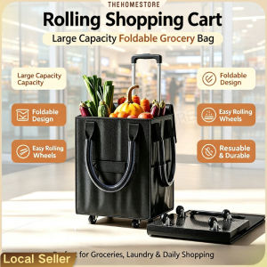 Foldable Rolling Tote Bag with Wheels Collapsible Grocery Shopping Cart Multi‑Purpose Portable Wheeled Tote Handbag for Shopping Travel Storage