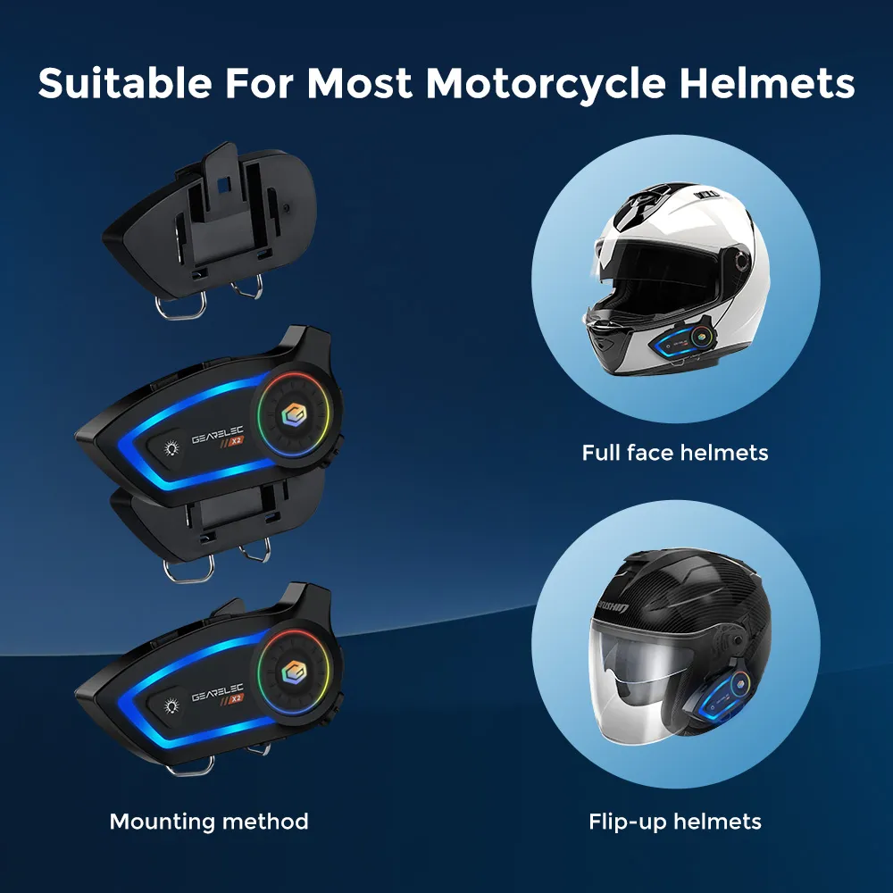GEARELEC X2 หมวกกันน็อกบลูทูธ มอเตอร์ไซค์ บลูทูธ 5.3 กันน้ำ IP67 โทรศัพท์ตอบรับอัตโนมัติ ฟังเพลง การยกเลิกเสียงรบกวน DSP & CVC