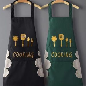 SeasTina Waterproof Oil-Resistant Apron for Kitchen Cooking with Handy Wipes Modern Design