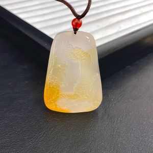 Colorful Landscape Pattern Chalcedony Necklace Crystal-clear champagne-colored marble pendant artistic and vintage style 2026
