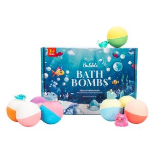 CANICECA 12pcs/Set Built-in Surprise Toys Bath Bombs with Surprise Ocean Theme Color Changing Spa Childrens Bath Salt Ball  Soothing Bath Kids Bath Bombs Gifts