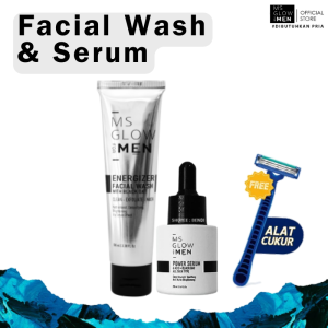 PAKET NIGHT ROUTINE MS GLOW MEN Facial Wash dan Serum Wajah - Sabun Msglow Men Original