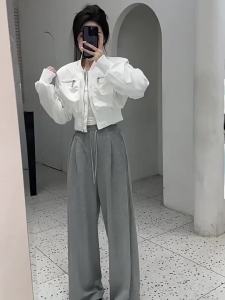 2026 Autumn New Arrival High Street Jackets For Women Long Sleeve Double Pockets Zipper Short Coat Female Solid Cropped Outwear