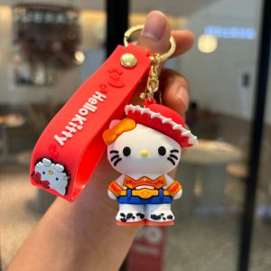 MINISO New Anime  Hello Kitty Keychain Pendant Holder Kawaii Key Chain Car Keyring Mobile Phone Bag Hanging Jewelry Kids Gifts