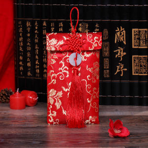 Mùa cưới - Bao Lì Xì Vải Gấm mẫu đứng đính ngọc bội may mắn - Bao Lì Xì Cưới - Bao Nạp Tài Mùa Cưới