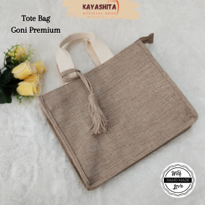 Tote Bag Wanita Bahan Goni Polos Tali Isban Putih