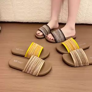 [Free Shipping] Retro Woven Open-Toe Sandals 2026 Summer New Niche Design Simple Casual Comfortable Flat Slide Sandals