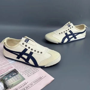 Original Tiger Shoes Classic Beige/dark Blue Mens and Womens Canvas Non-slip Lazy Shoes Comfortable Breathable Casual Sneakers 1183A360-B112
