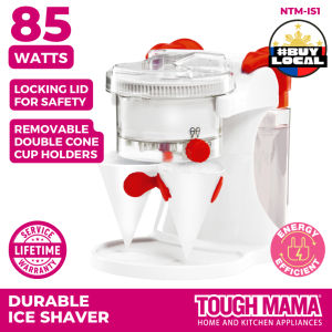 Tough Mama NTM-IS1 White Electric Ice Shaver Shaved Ice Removable Cone Easy to use Ice Crusher