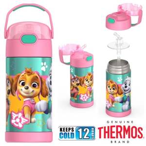 THERMOS FUNTAINER 12 Ounce Stainless Steel Paw Patrol Girl Pink Vacuum Insulated Kids Straw Water Bottle