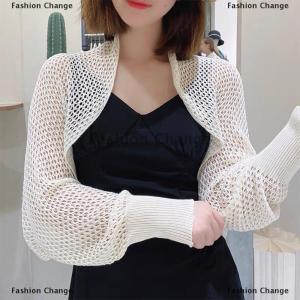 [COD] Fashion Change Summer Women Solid Color Hollow Out Long Sleeve Sunscreen Loose Knitted Cardigan