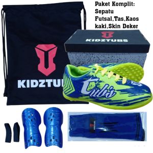 KIDZTUBS Sepatu Futsal Anak Paket Komplit Sepatu Futsal Tas Skin Deker Kaos Kaki Usia 6-10 Tahun Size 28 29 30 31 32 33 34 35 36 37 KDZ1445011625
