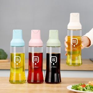 Glass Oil Container Automatic Open Cover Condiments Bottle 500ML Soy Sauce Oil Bottle Dispenser
