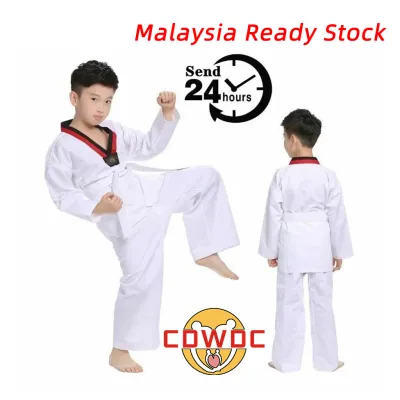 【CDWDC】 100-190cm Taekwondo Dobok Clothes Children Taekwondo Uniform Karate Clothes Unisex Taekwondo Uniforms Long Sleeves Karate Jujitsu Gym Training Uniforms with Belt