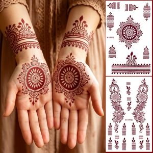 STARGOODS Red Mehndi Stickers Henna Tattoo Stickers Legs Arm Lace Fake Tattoo Body Art Sticker Fashion India Flower Temporary Tattoo Women/Lady