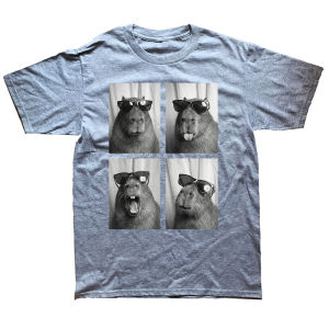 Capybara Photobooth Funny Animal Graphic T-Shirt Short Sleeve Humor Streetwear Tee Loose Fit Clothing for Men Women