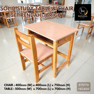 Set Rendah Meja Kerusi Study Kayu Solid ST5770 SC400 | Study Table & Chair Set Heavy Duty | Saiz Sekolah Rendah