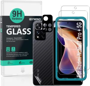 Ibywind Screen Protector For Redmi Note 11 Pro+/Note 11 Pro Plus 5G (6.67 Inches)with 2Pcs Tempered Glass1Pc Camera Protector1Pc Backing Carbon Fiber Film [Easy to install]