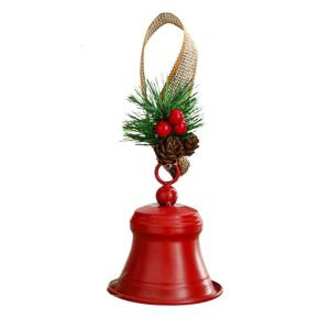 Christmas Tree Metal Bells Decoration with Hanging Rope and Pine Cone Vintage Ornament for Holiday Door Wreath Decors