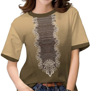 Modern Asean Attire Barong Tagalog T-Shirt For Women Round Neck Short Sleeve Tees Vintage Ethnic Wear Bohemian Style Tops Casual Plus Size Womens T-shirt