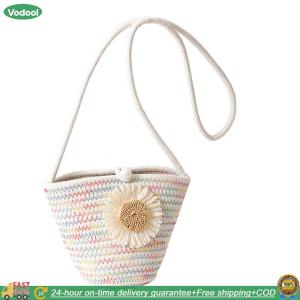 [VODU] Women Girls Woven Straw Flower Beach Shoulder Bag for Work Shopping Travel Daily