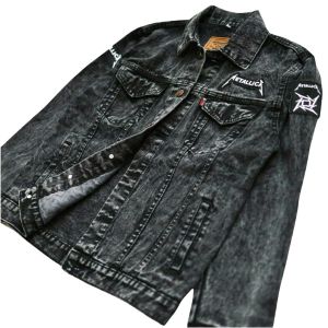 Jaket Jeans Denim Pria Bordir Emblem - SANDWASH HITAM MOTORHEAD