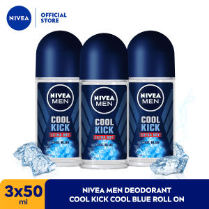 (PAKET HEMAT ISI 3) NIVEA MEN Deodorant Roll On Cool Kick 50ml - Deodoran pria perlindungan ekstra kering dari keringat bau badan dan sensasi dingin dan wangi sporty seharian - Antiperspiran tidak mengandung ethyl alkohol cocok semua jenis kulit