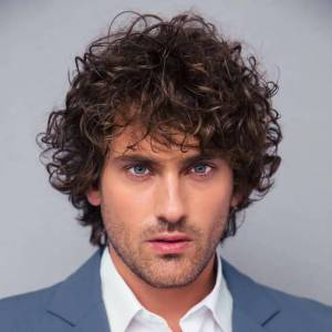 New European and American mens wig fluffy dark brown wig bangs anti-warping short hair curly hair