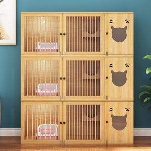 Solid Wood Cat Condo Three Layers Cat House Domestic Cat Cage Luxury Cat Villa All-season