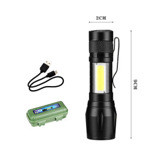 ไฟฉาย LED XPE ขนาดเล็กไฟฉาย ยูเอสบีแบบชาร์จไฟได้ ไฟฉายพกพา 9 ซม แบบใช้มือถือที่สว่าง ไฟด้านข้างหลอดไฟ COB ส่องได้ไกล กันน้ำ กันกระแทก