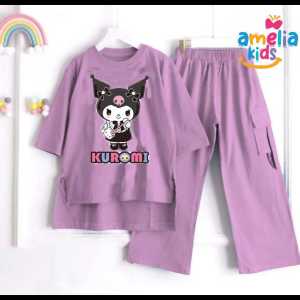 Setelan Lengan Panjang Cotton Motif Kuromi untuk Anak Perempuan - Amelia Kids Fashion Terbaru