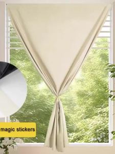 No Drilling 100% Blackout Curtain Plain Curtain with Magic Tape Thermal Insulation Curtain for roomFast Shipping