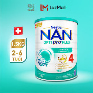 [CHỈ 20.01 QT Đơn 599K/999K] Sữa bột Nestlé NAN OPTIPRO PLUS 4 với 5HMO xuất xứ Thụy Sĩ - Hộp 1500g cho bé từ 2 - 6 tuổi - Sữa công thức dinh dưỡng cho trẻ giúp hỗ trợ tiêu hóa đề kháng trí não và phát triển toàn diện