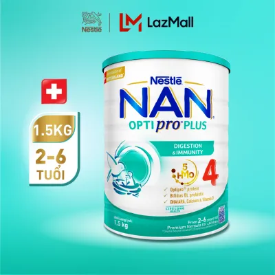 [CHỈ 15-17.9 QT ĐƠN 599K/999K/1299K] Sữa bột Nestle NAN OPTIPRO PLUS 4 với 5HMO cho bé từ 2 - 6 tuổi giúp hỗ trợ tiêu hóa đề kháng trí não và phát triển toàn diện Lon 1500g Sản Xuất tại Thụy Sĩ