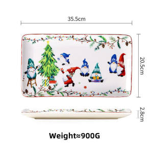 OMK Christmas Series Ceramic Dinner Plates Rectangular Tray Dessert Plate Deep Dish Christmas tableware